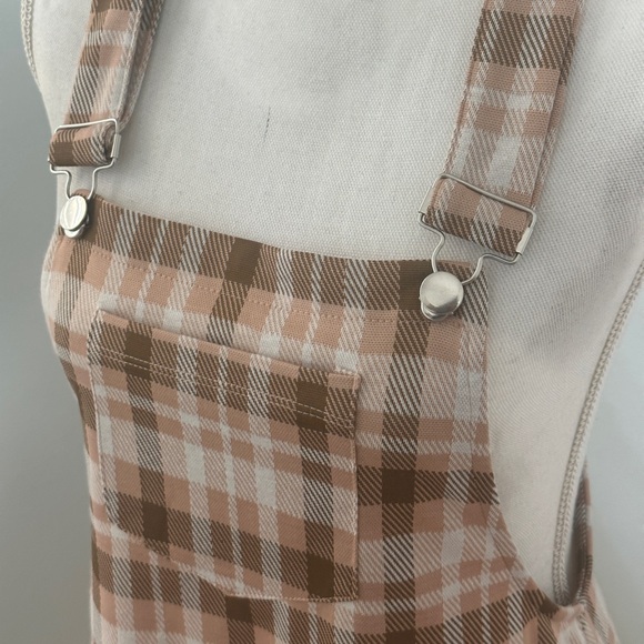 No Comment Pink/Tan Plaid Overall Mini Dress NWT - Picture 7 of 8